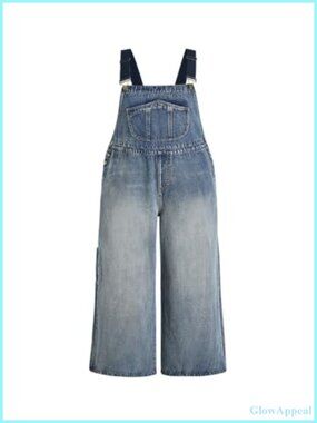 Plus Size Denim Overalls Jumpsuit Wide Leg Bib Adjustable Straps Pockets